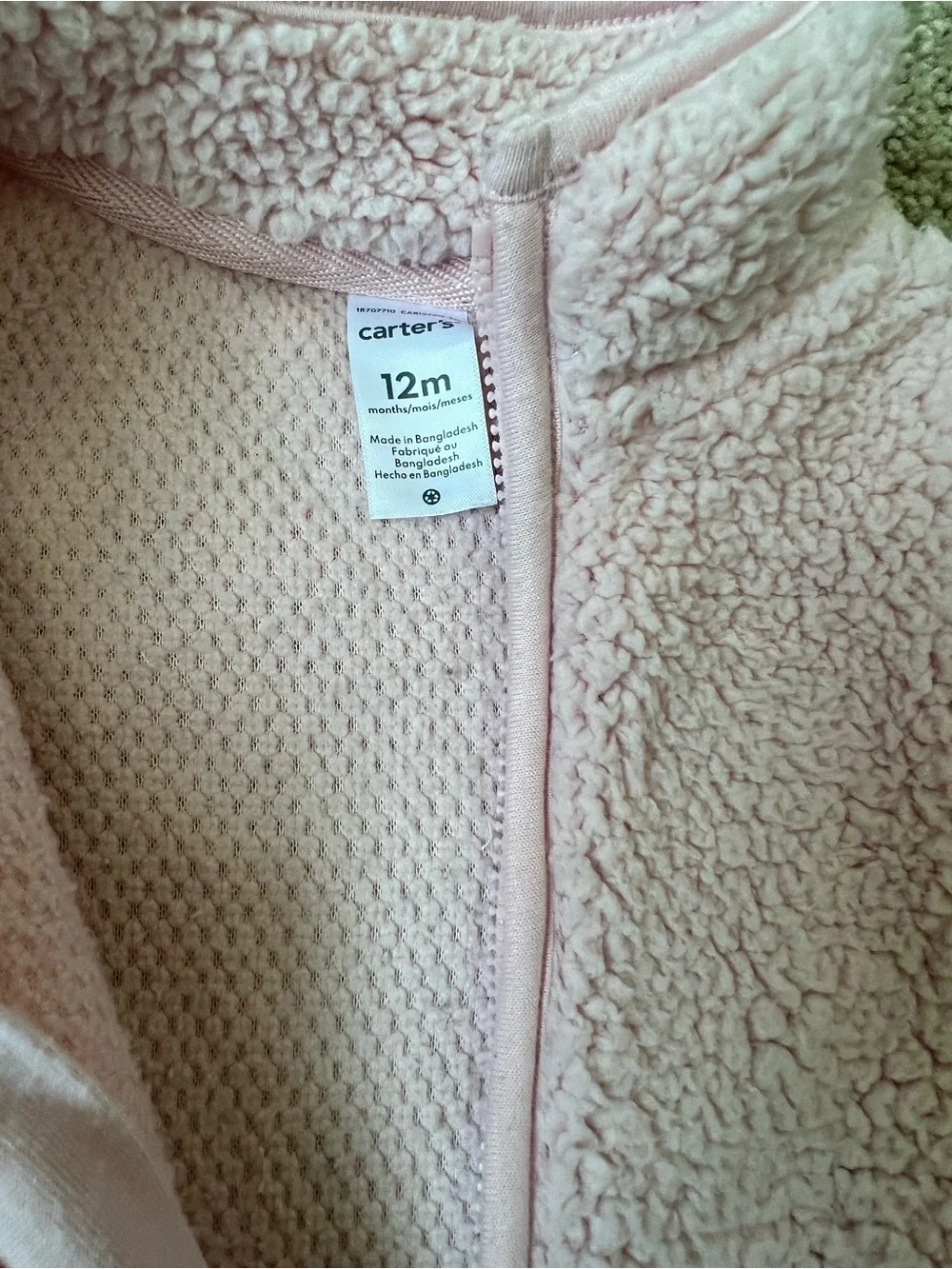 Carter's Light Pink Sherpa Zip One-Piece Bodysuit size 12 months gently used